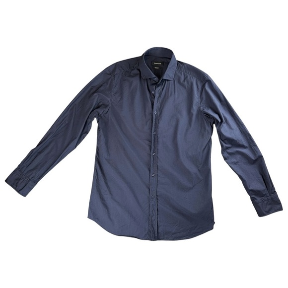 Massimo Dutti Men’s 100% Cotton Button Up Shirt In Dark Blue Size Large - Picture 2 of 9